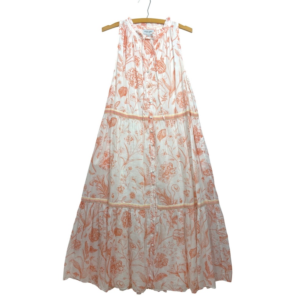 Olivia James The Label Ro Orange Floral Cotton Tiered Maxi Dress Small S